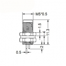 M5 3pins A code male straight rear panel mount connector, insert