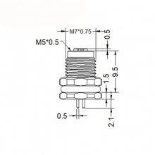 M5 3pins female straight front panel mount connector, insert