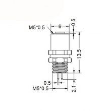 M5 3pins female straight rear panel mount connector, unshielded, insert