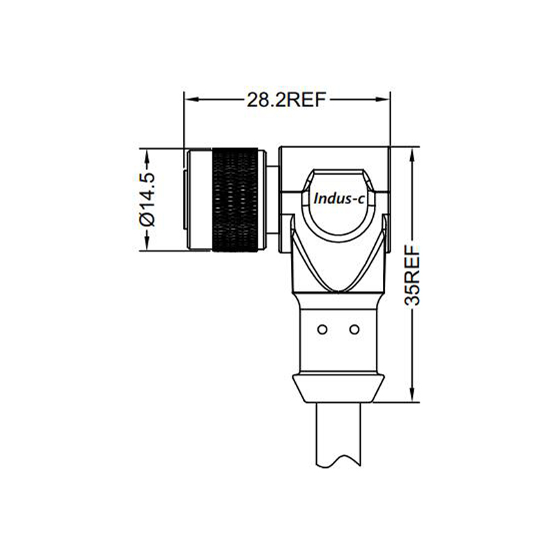 M12 4pins D code female right angle molded cable, shielded,PVC,-10°C~+80°C,22AWG 0.34mm²,brass with nickel plated screw