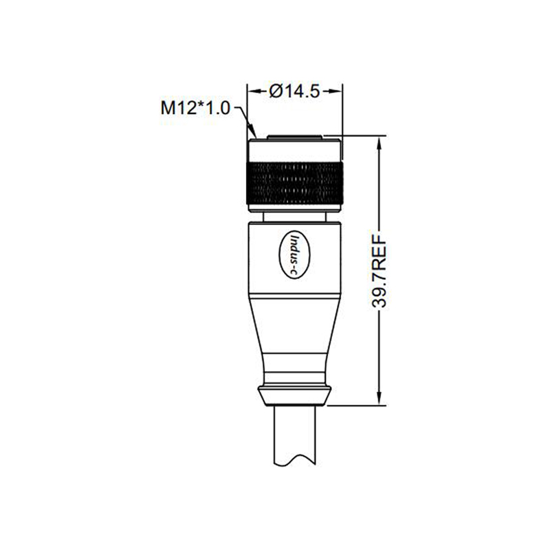 M12 4pins D code female straight molded cable,unshielded,PUR,-40°C~+105°C,22AWG 0.34mm²,brass with nickel plated screw