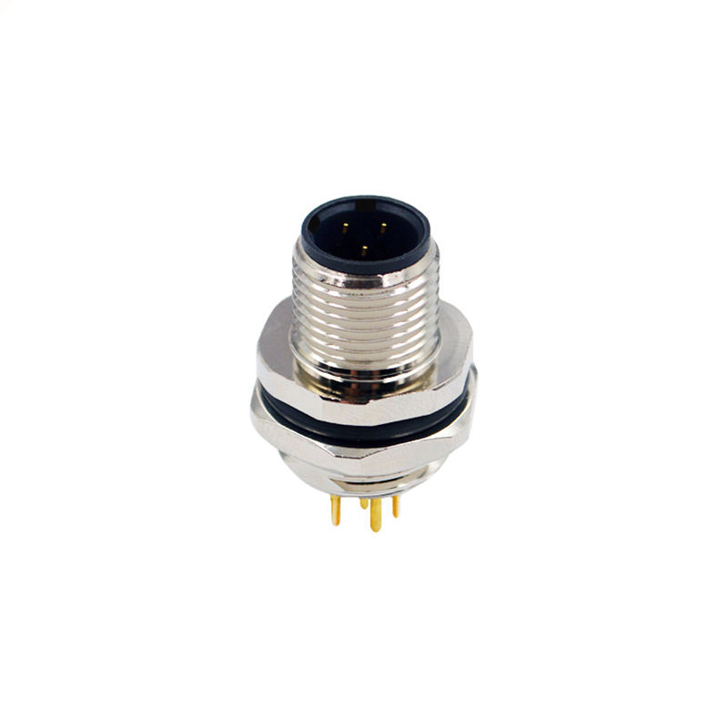 M12 3pins C code male straight rear panel mount connector PG9 thread,unshielded,insert,brass with nickel plated shell