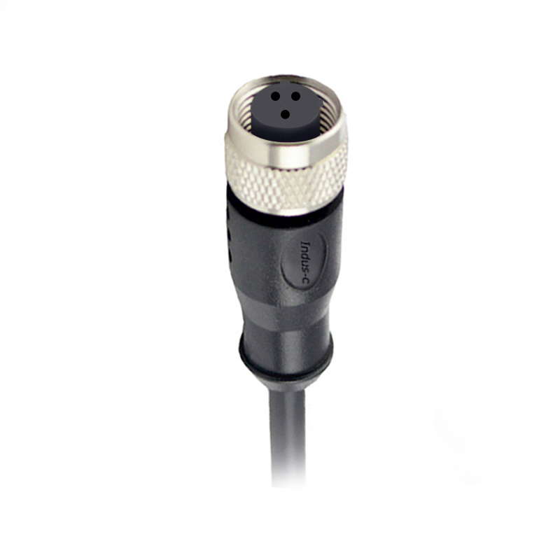 M12 3pins C code female straight molded cable,unshielded,PVC,-40°C~+105°C,22AWG 0.34mm²,brass with nickel plated screw