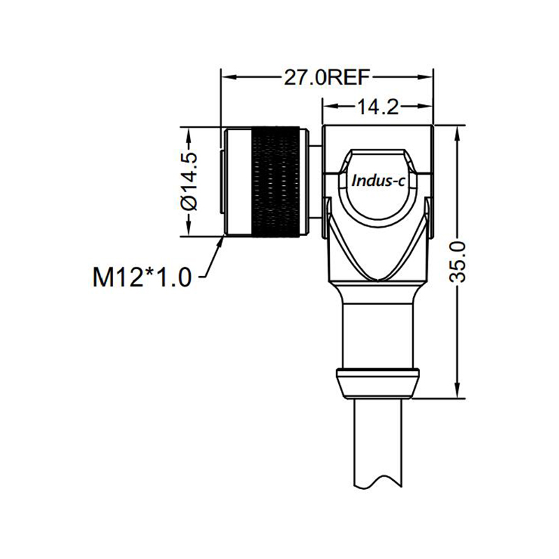 M12 8pins X code female right angle molded cable,shielded,PUR,-40°C~+105°C,22AWG 0.34mm²,brass with nickel plated screw