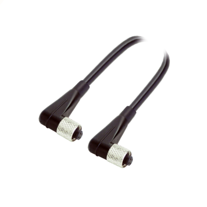 M5 3pins A code female to female right angle cable,shielded,PVC,-40°C~+105°C,26AWG 0.14mm²,brass with nickel plated screw