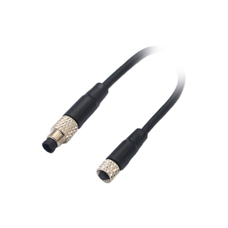 M5 4pins A code male to female straight cable,shielded,PVC,-10°C~+80°C,26AWG 0.14mm²,brass with nickel plated screw