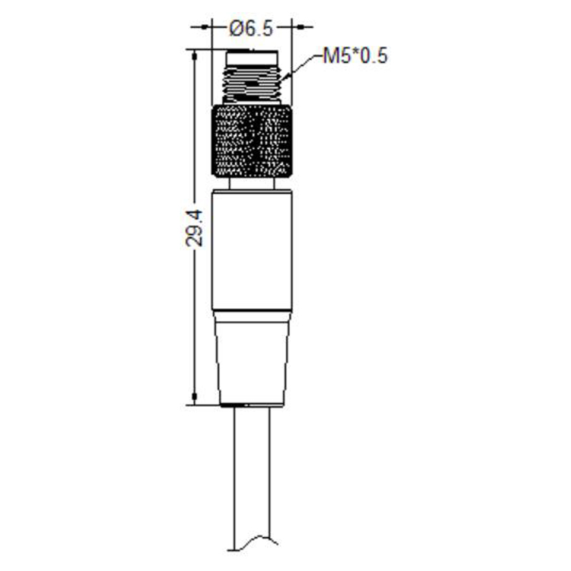 M5 4pins A code male straight cabler,shielded,PVC,-40°C~+105°C,26AWG 0.14mm²,brass with nickel plated screw