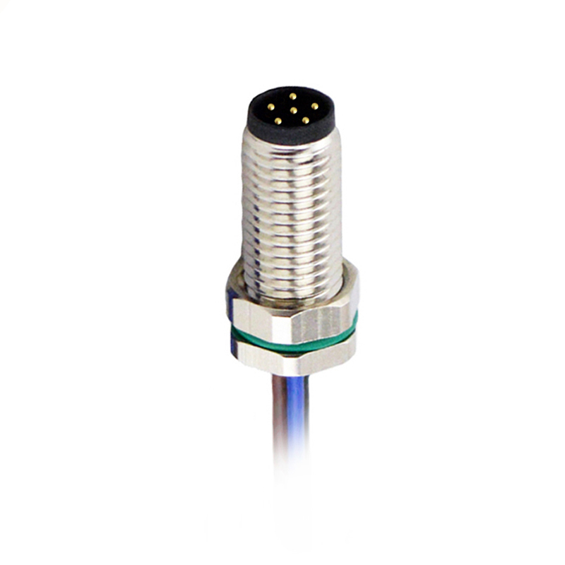 M8 6pins A code male straight front panel mount connector,unshielded,single wires,brass with nickel plated shell