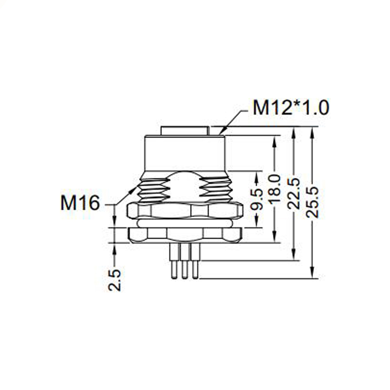 M12 12pins A code female straight front panel mount connector M16 thread,unshielded,insert,brass with nickel plated shell