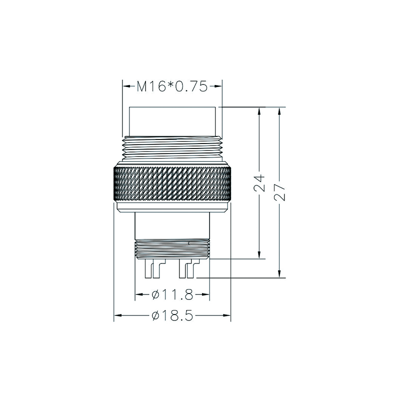 M16 2pins A code male moldable connector,unshielded,brass with nickel plated screw