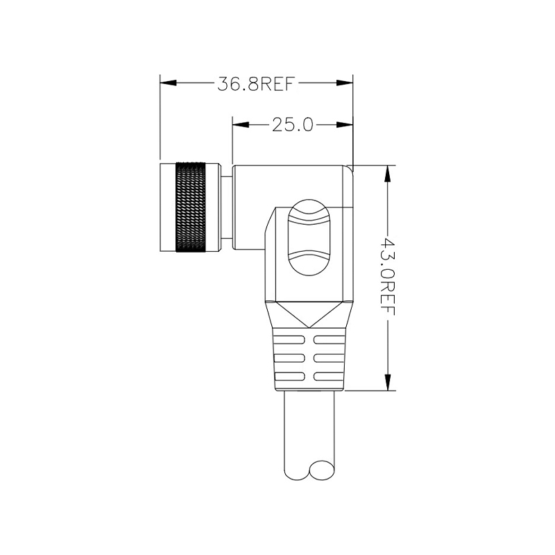 M16 3pins A code female right angle molded cable,unshielded,PUR,-40°C~+105°C,18AWG 0.75mm²,brass with nickel plated screw