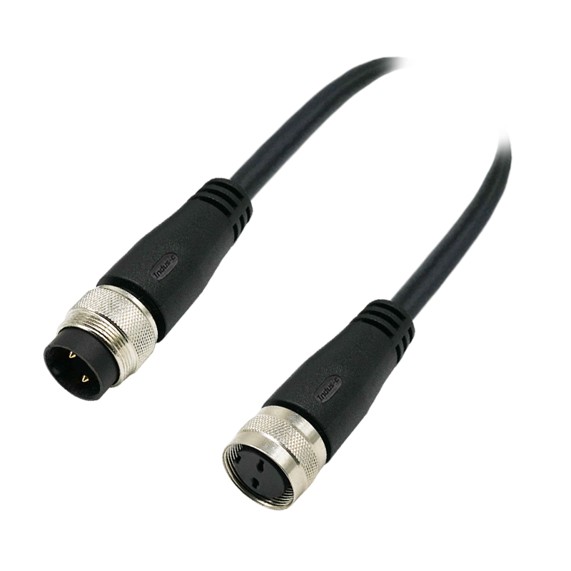 M16 2pins A code male straight to female right angle molded cable,unshielded,PUR,-40°C~+105°C,18AWG 0.75mm²,brass with nickel plated screw