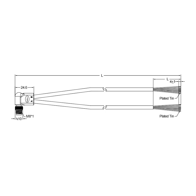 M8 8pins A code male right angle connector Y shape cable