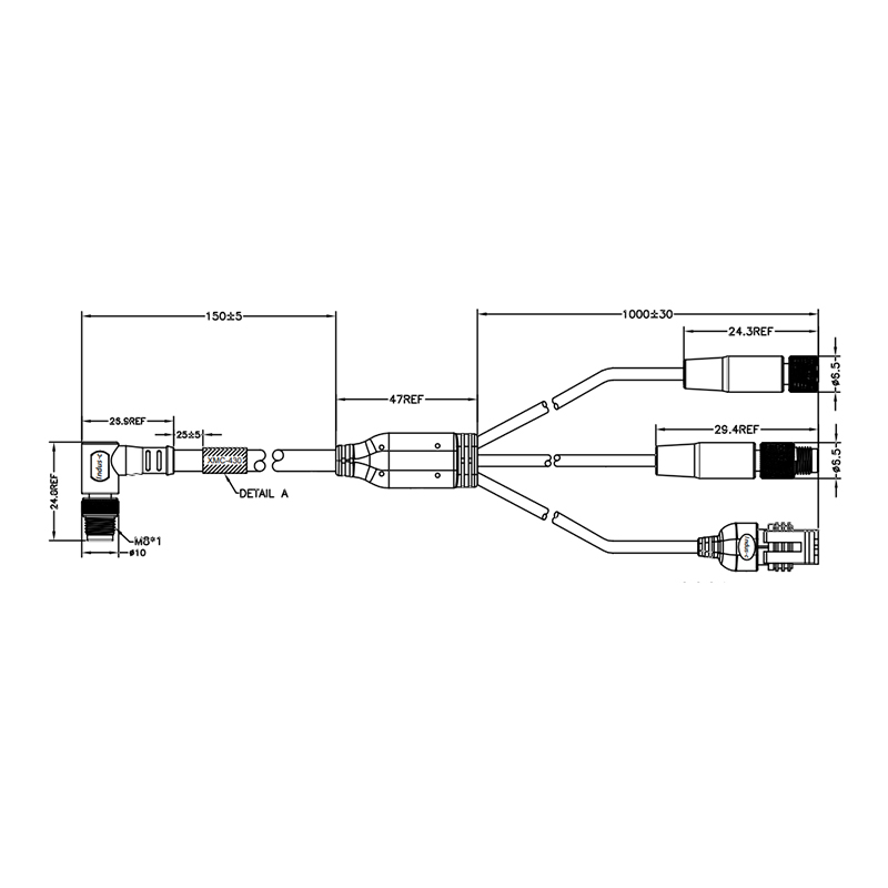 M8 8pins A code male connector to 2xM5 connector+ TE 281924-4 connector breakout cable