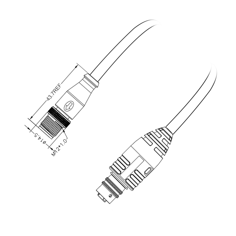 M12 A code 4pin male connector to TURCK MS3116M-8-3S connector cable