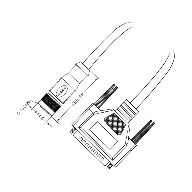 M12 17pin A code female connector with shielded to D-SUB 25pin male connector cable