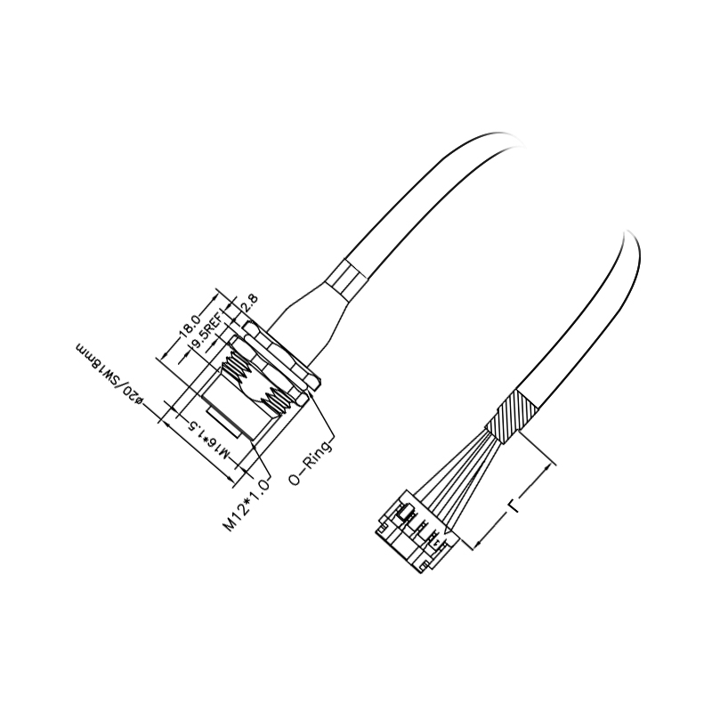 M12 8pins X code female connector to JST PHDR-08VS connector