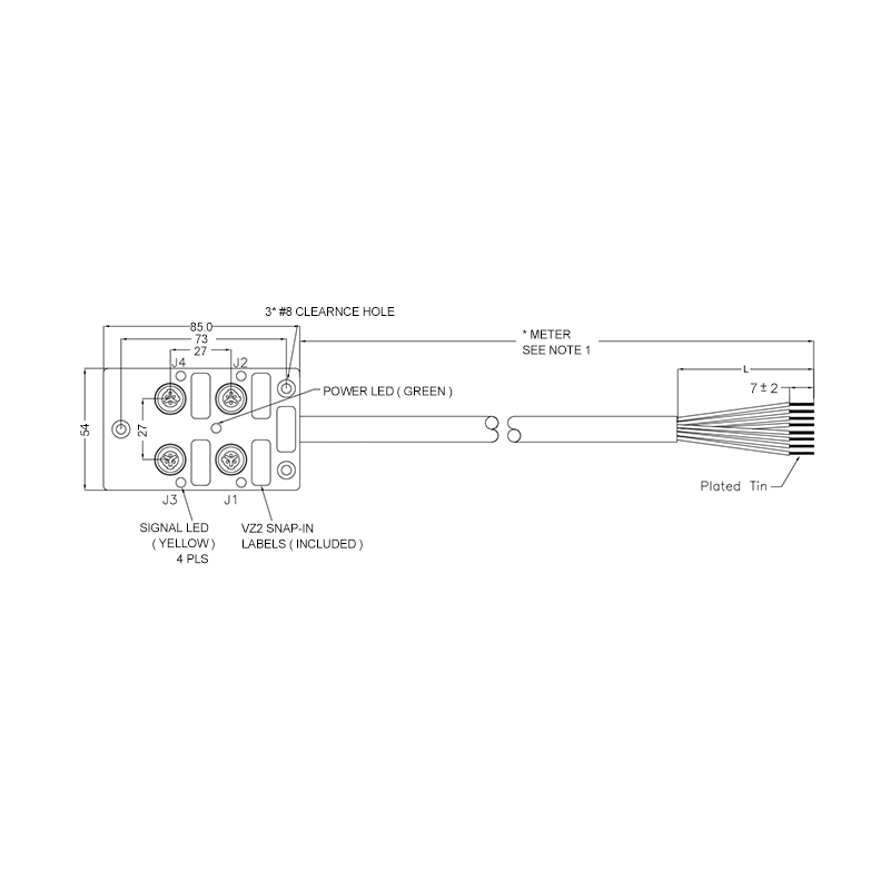 M12 3pins C code four pieces female rear mount connector junction box with cable