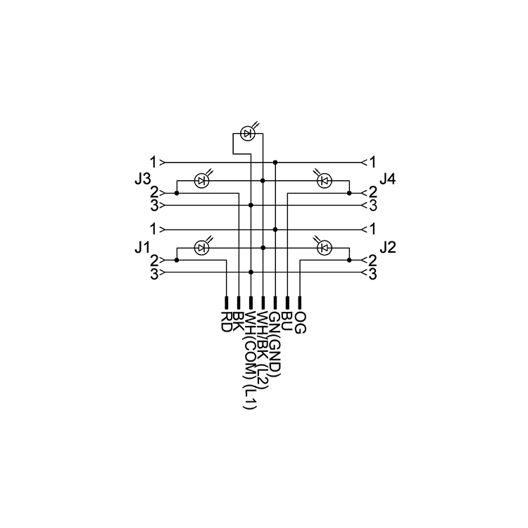 M12 3pins C code four pieces female rear mount connector junction box with cable