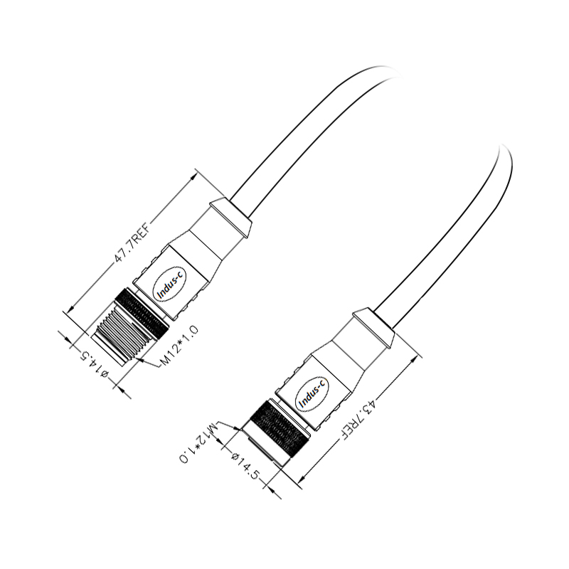 M12 5pins A code male to female straight molded cable,shielded