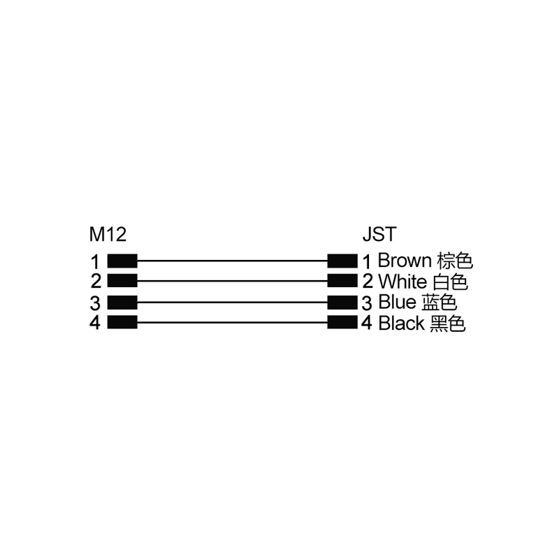 M12 4pin A code male front mount connector to JST XHP-4 connector