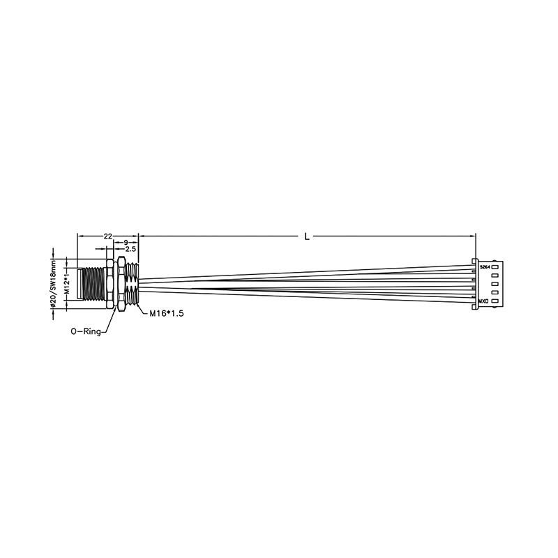 M12 5pins B code male straight rear mount connector to Molex 50-37-5063 connector