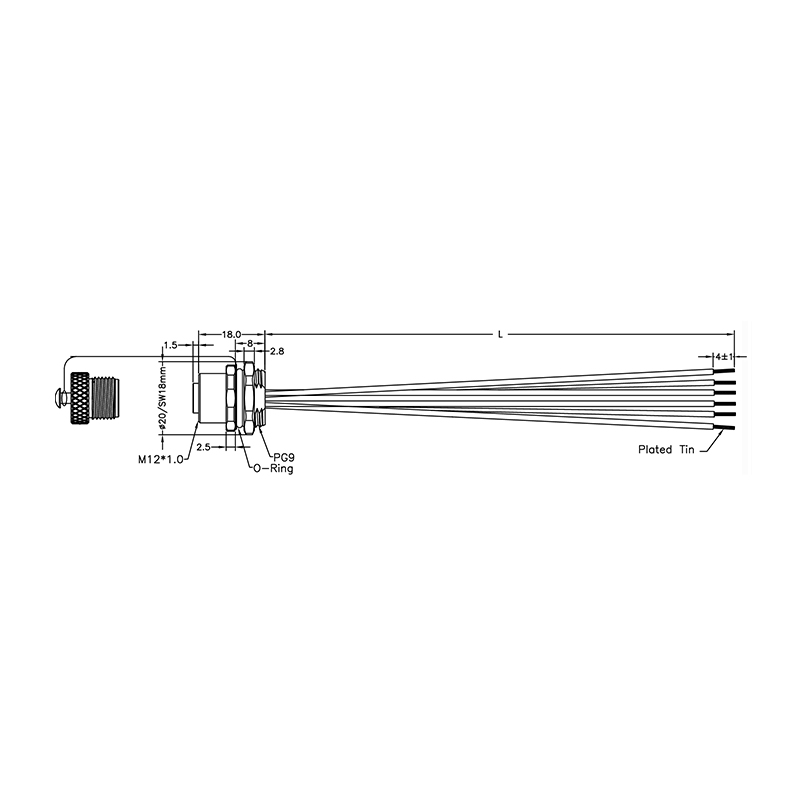 M12 8pins A code female straight rear mount connector with cap