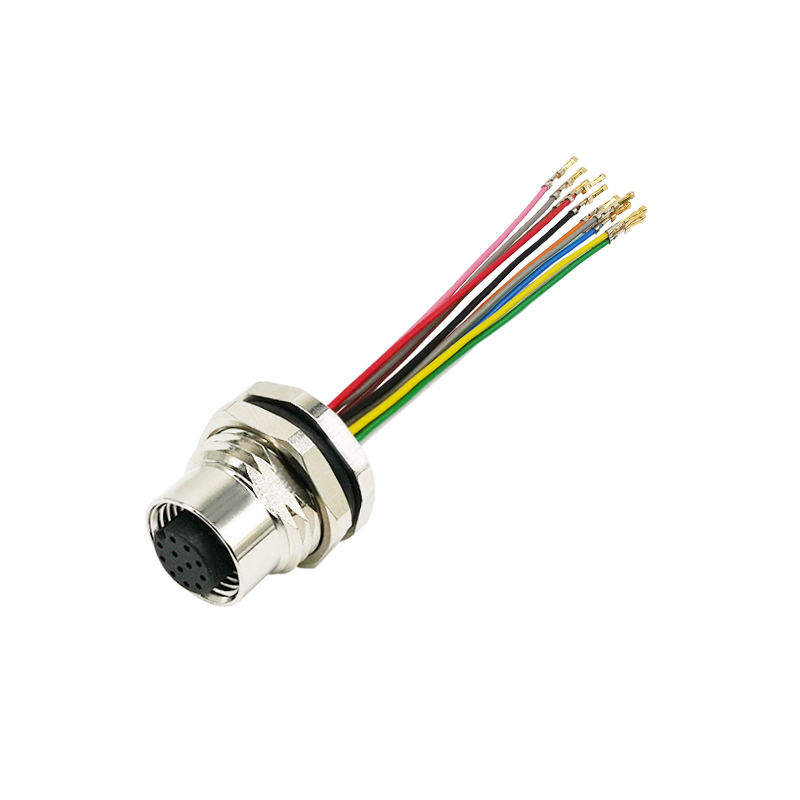 M12 12pins A code female front mount connector to Amphenol 77138-101LF cable