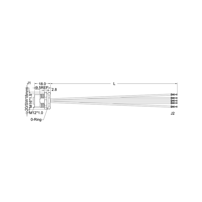 M12 12pins A code female front mount connector to Amphenol 77138-101LF cable