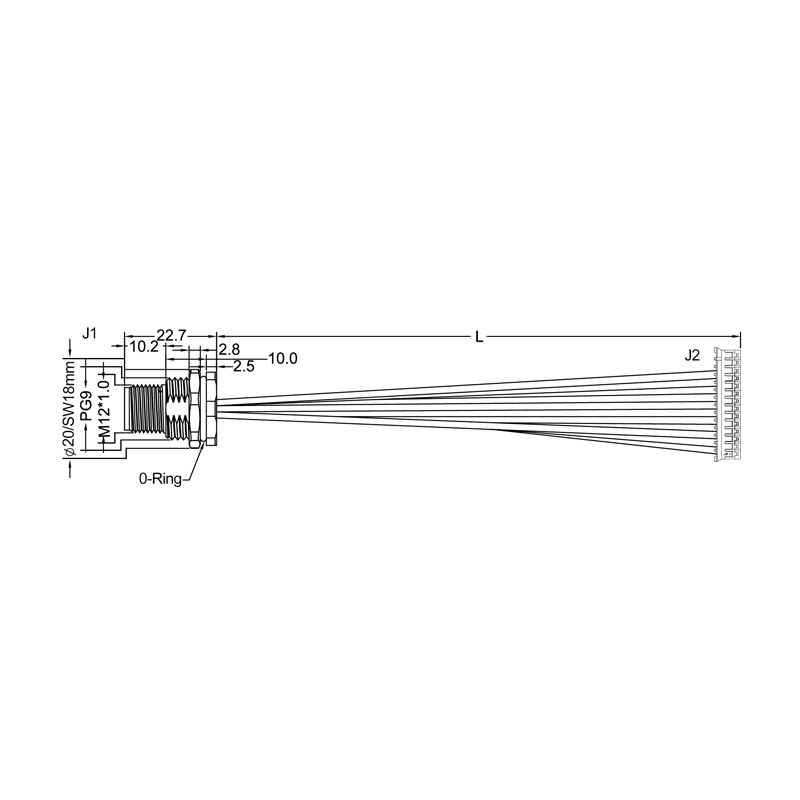 M12 12pins A code male front mount connector to JST PHP-14 cable