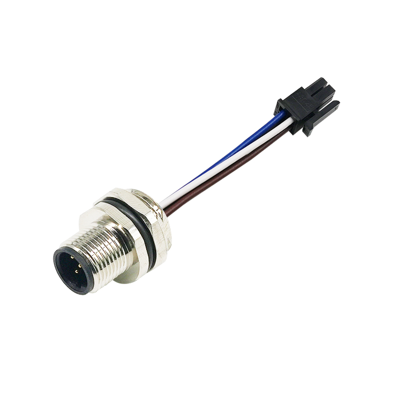 M12 4pins A code male rear mount connector to Molex 43025-0400 cable