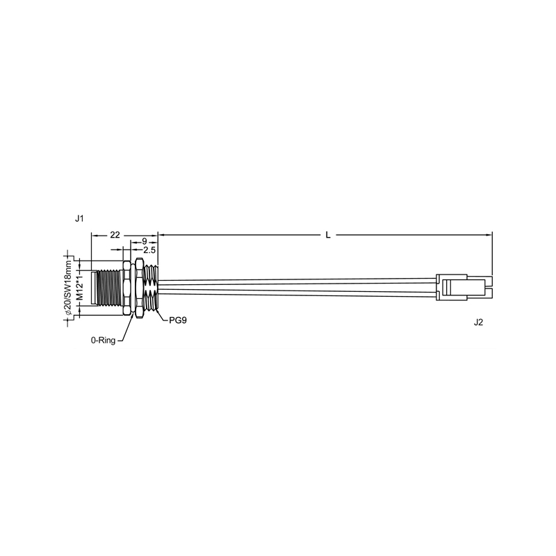 M12 4pins A code male rear mount connector to Molex 43025-0400 cable