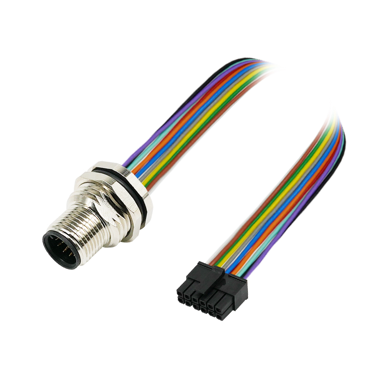 M12 12pins A code male front mount connector to Molex 0430251200 cable