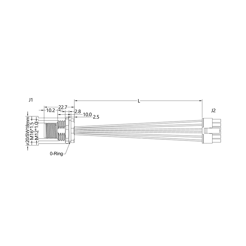 M12 12pins A code male front mount connector to Molex 0430251200 cable